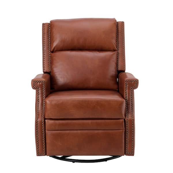 JAYDEN CREATION Dryope Saddle Genuine Leather Swivel Rocker Recliner with Nailhead Trim