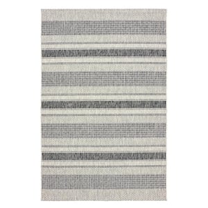 Silveria Porch Gray/Black 5 ft. x 8 ft. Modern Distress Striped Indoor/Outdoor Rectangle Area Rug