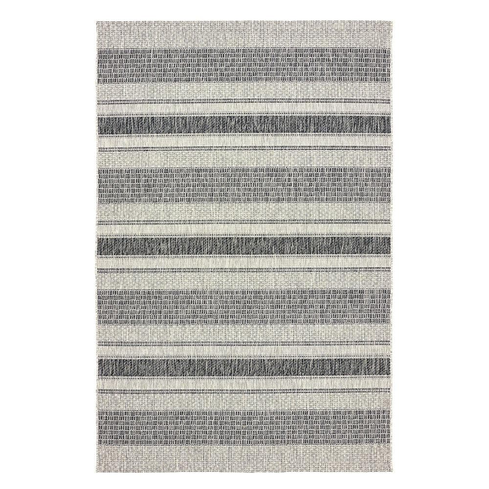 Silveria Patio Gray/Black 7 ft. 9 in. x 9 ft. 9 in. Modern Distress Striped