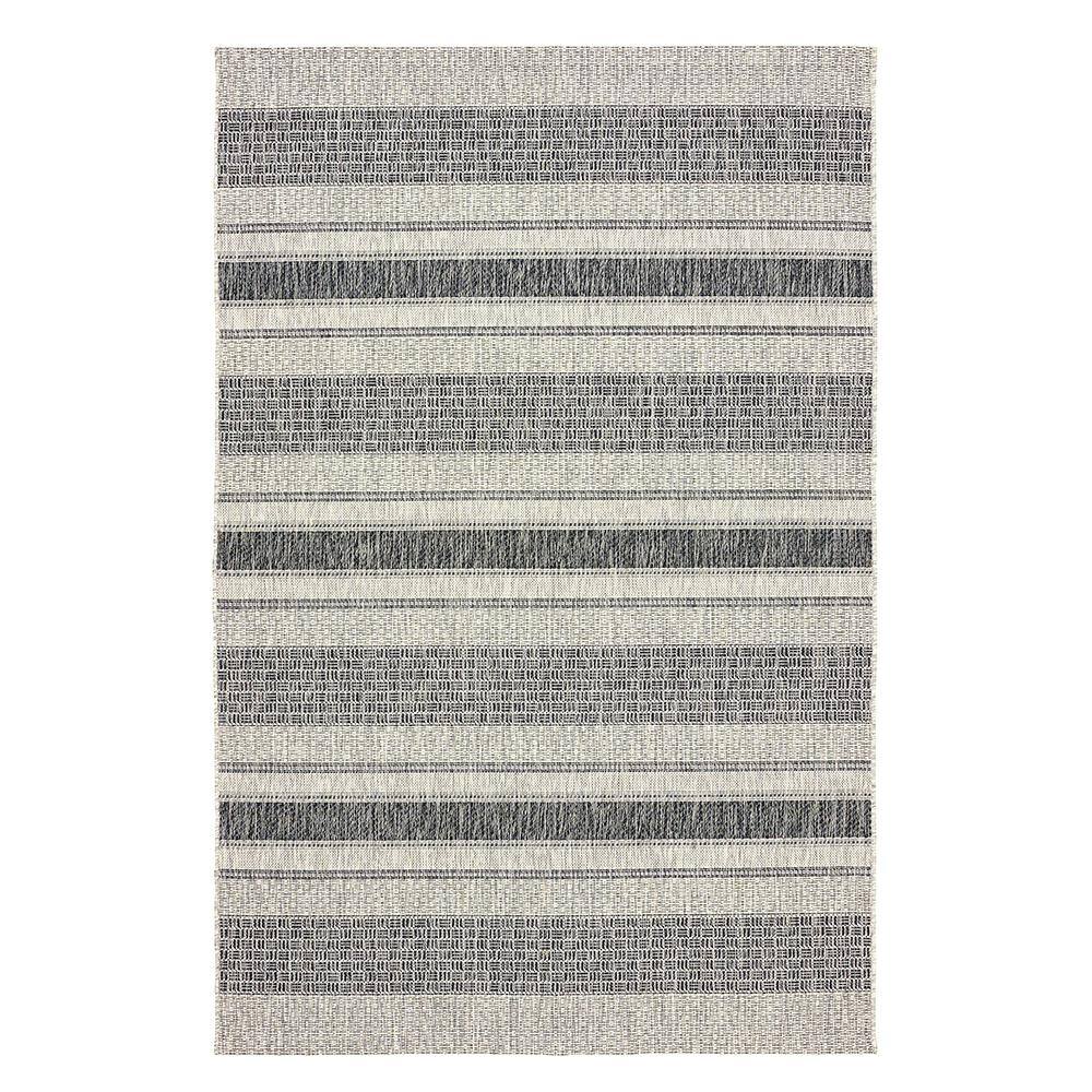 Silveria Porch Gray/Black 5 ft. x 8 ft. Modern Distress Striped Indoor/Outd