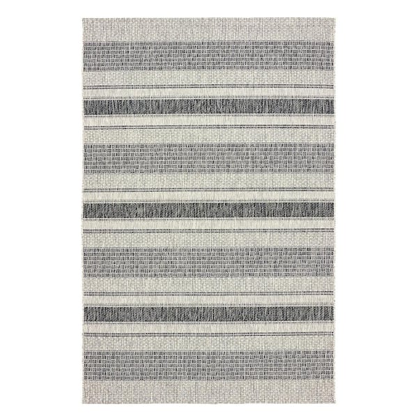 Silveria Porch Gray/Black 5 ft. x 8 ft. Modern Distress Striped Indoor/Outdoor Rectangle Area Rug