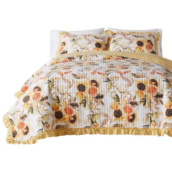 Benjara 2-Piece Gold Solid Twin Size Microfiber Quilt Set