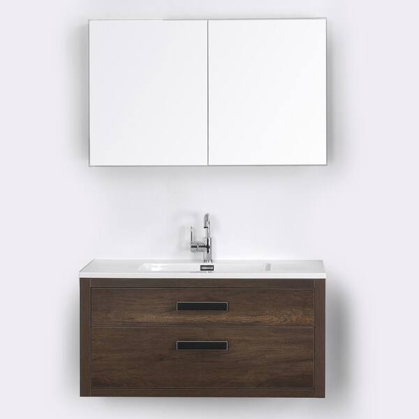 Streamline 39.4 in. W x 19.3 in. H Bath Vanity in Brown with Resin Vanity Top in White with White Basin and Mirror