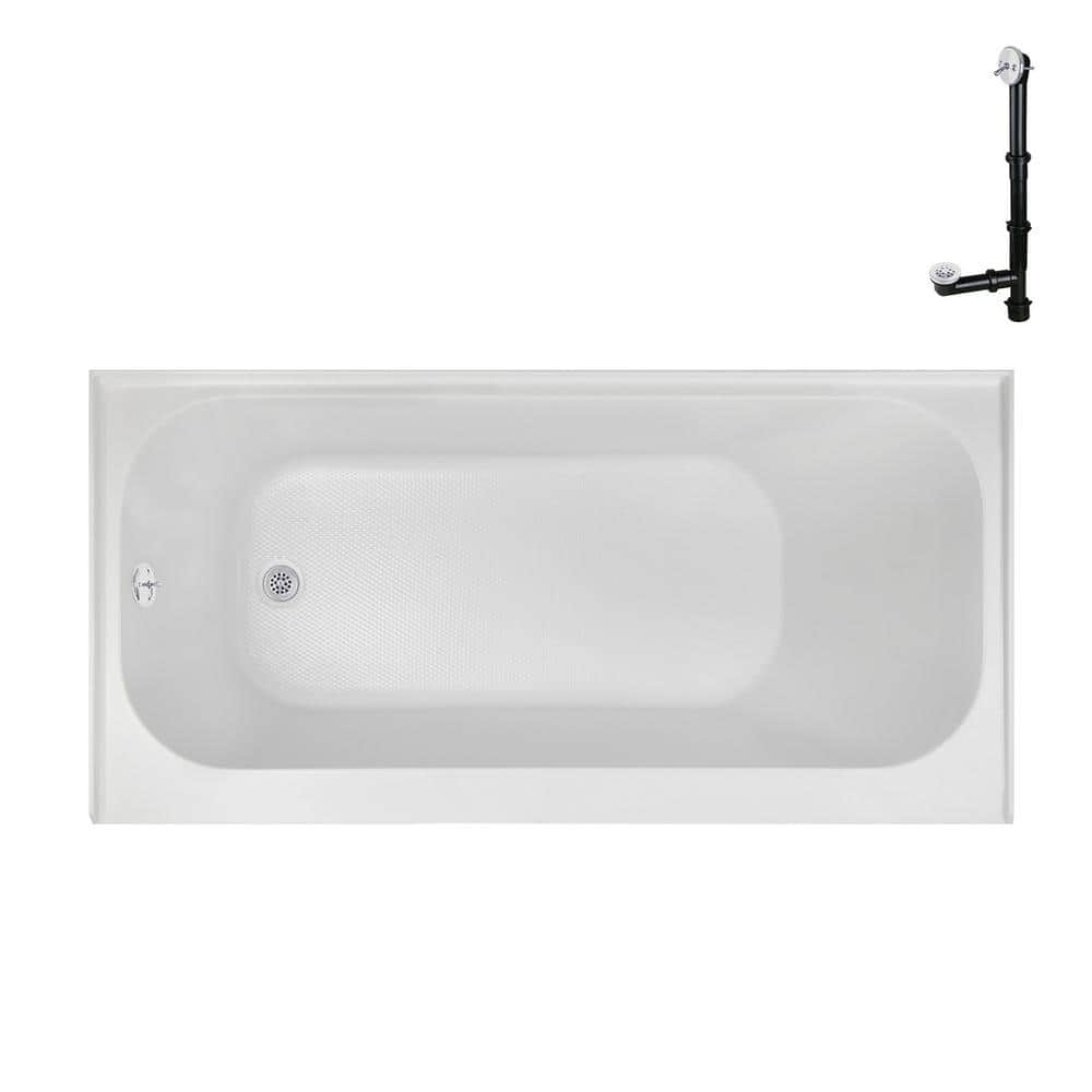Glossy White Acrylic Rectangular Alcove Bathtub with Left-Hand Drain