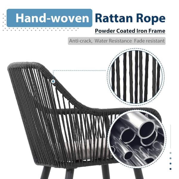 Freestyle Wicker Black Outdoor Dining Chairs, Light Grey