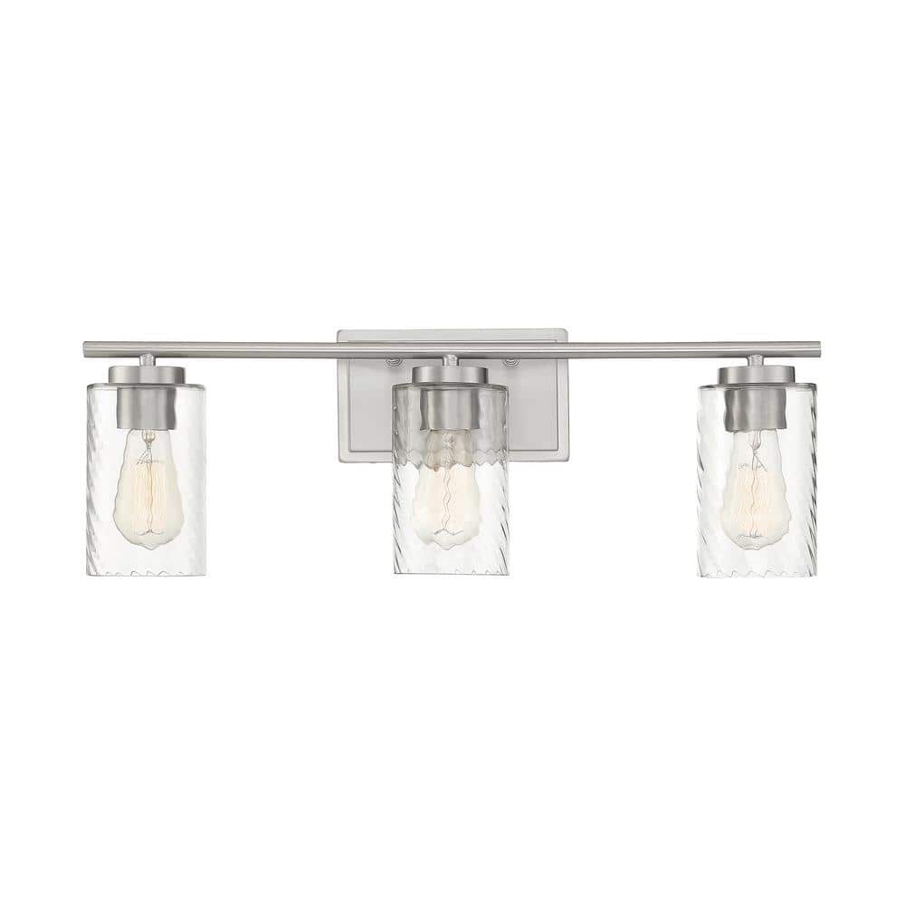 Savoy House 24 in. W x 8.63 in. H 3-Light Brushed Nickel Bathroom Vanity  Light with Clear Cylinder Glass Shades M80038BN The Home Depot