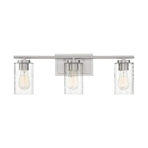 Savoy House 24 in. W x 8.63 in. H 3-Light Brushed Nickel Bathroom Vanity Light with Clear Cylinder Glass Shades