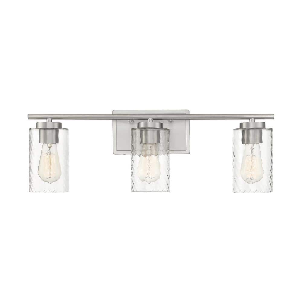 24 in. W x 8.63 in. H 3-Light Brushed Nickel Bathroom Vanity Light with Clear Cylinder Glass Shades price history on PriceWatchPro