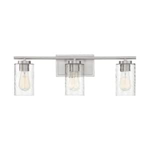 24 in. W x 8.63 in. H 3-Light Brushed Nickel Bathroom Vanity Light with Clear Cylinder Glass Shades