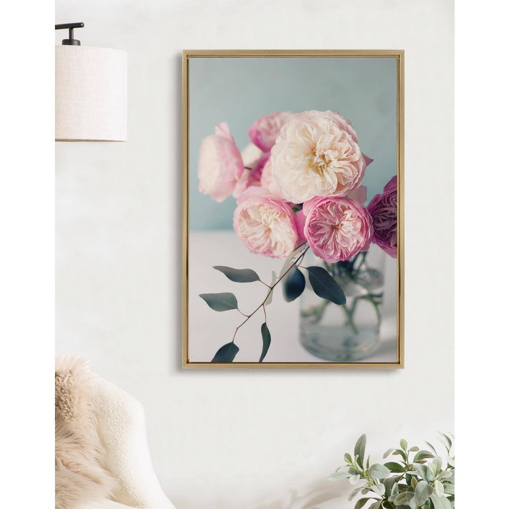 Kate and Laurel Sylvie Still Life Garden Roses Framed Canvas by Kristy Campbell, 23x33, Bright Gold