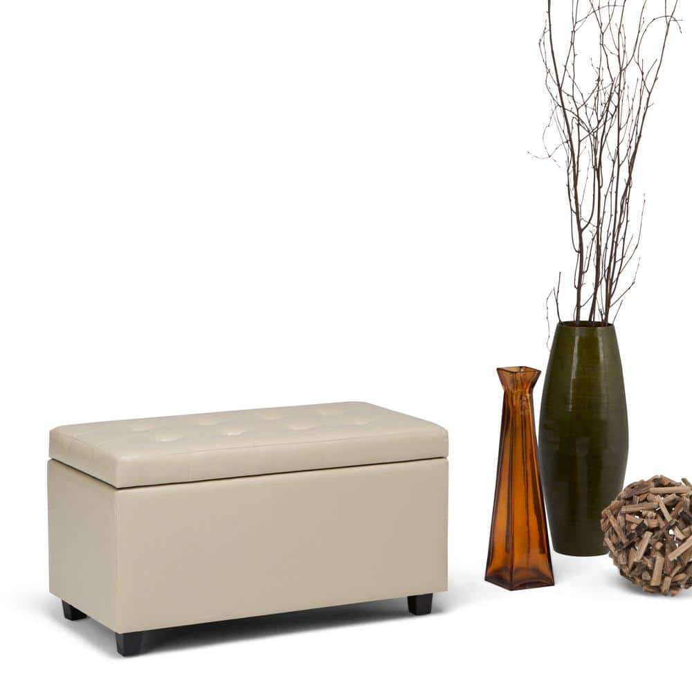 Cosmopolitan Satin Cream Tufted Faux Leather Storage Ottoman