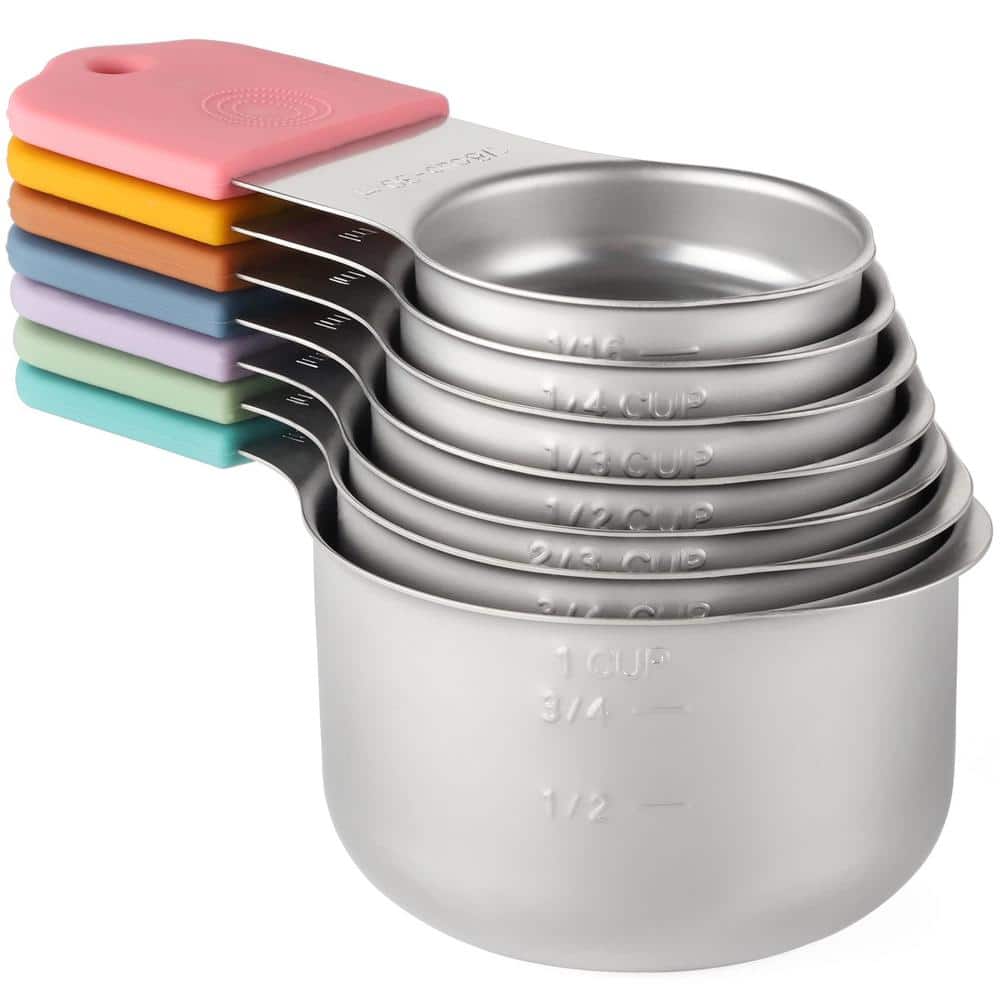 High Quality 7-Piece Stainless Steel Multi-Colored Measuring Cup Set with M