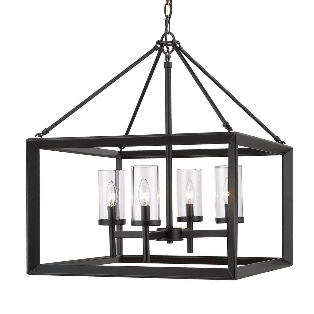 Elegant Beveled Cage Matte Black Chandelier with Clear Glass