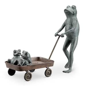 Frog Family with Wagon Planter Garden Statue