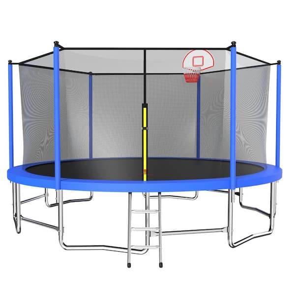 Sudzendf 16 ft. Trampoline for Kids with Safety Enclosure Net Basketball Hoop and Ladder Easy Assembly