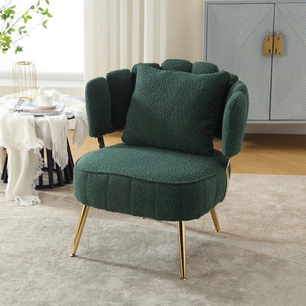HOMEFUN Modern Emerald Boucle Upholstered Accent Arm chair with Metal Frame and Pillow