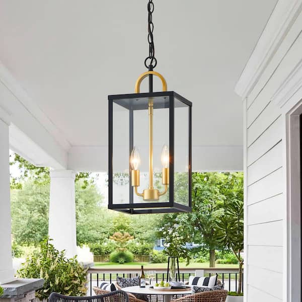 Modern Black Outdoor Pendant Light with Clear Glass Shade