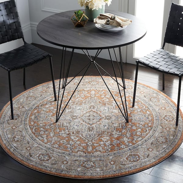 Jasmine 5 ft. x 5 ft. Gold/Gray Distressed Ornate Round Area Rug