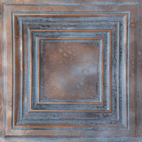 FROM PLAIN TO BEAUTIFUL IN HOURS Washington Square Weathered Copper 2 ft. x 2 ft. PVC Glue Up or Lay In Faux Tin Ceiling Tile (100 sq. ft./case)