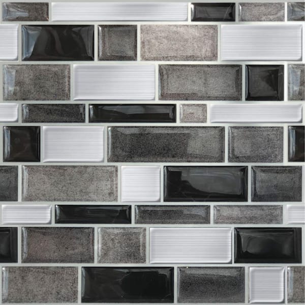 10.5 in x 10.5 in Silver and Black Mosaic Vinyl Peel and Stick Wall Tile (4-Pack)