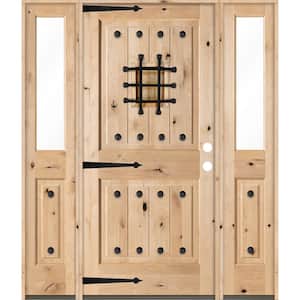 64 in. x 80 in. Mediterranean Alder Square Top Clear Low-E Unfinished Wood Left-Hand Prehung Front Door/Half Sidelites