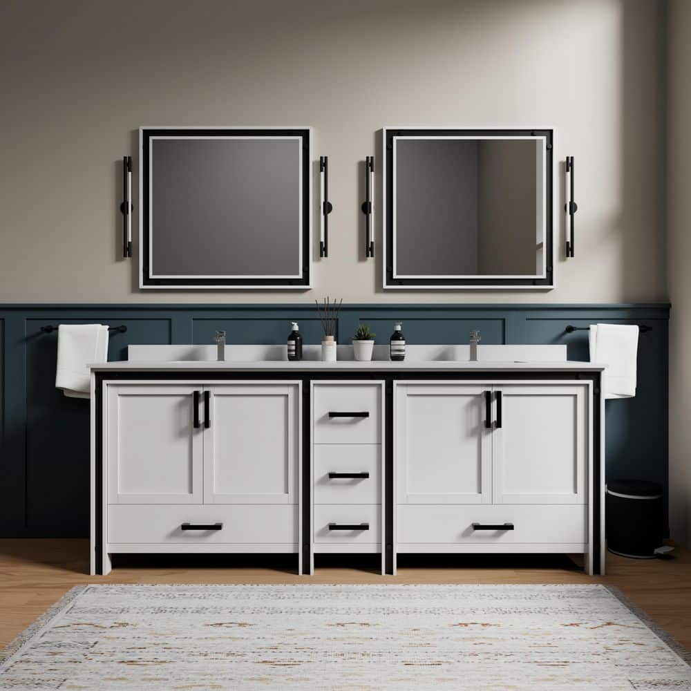 Ziva 84 in W x 22 in D White Double Bath Vanity and White Quartz Top price history on PriceWatchPro