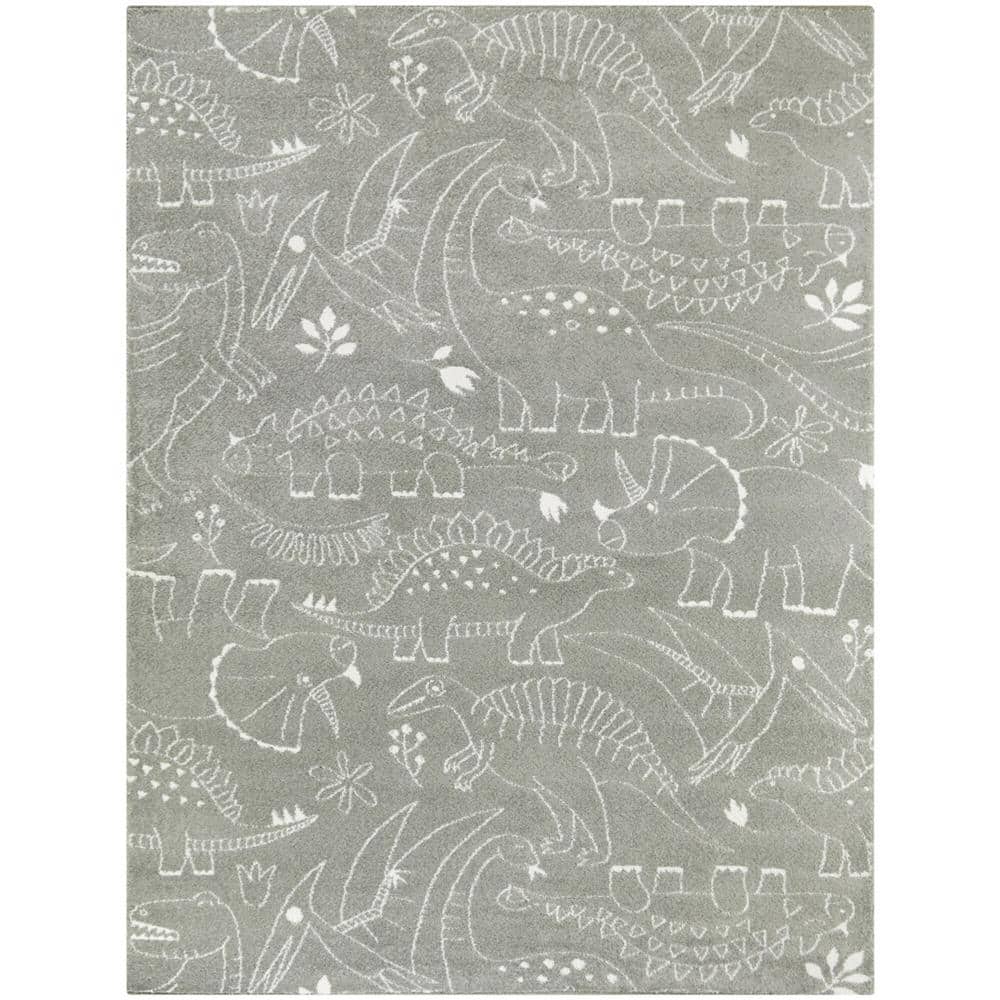 Parker Grey 7 ft. x 9 ft. Dinosaur Area Rug