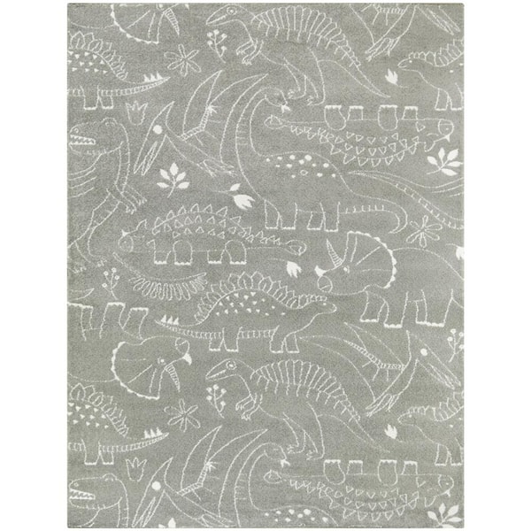 Unbranded Parker Grey 7 ft. x 9 ft. Dinosaur Area Rug