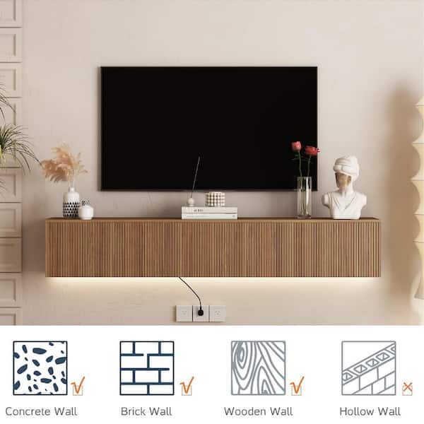 GOGEXX 69 in. W x 11.8 in. D Brown MDF Wood Floating TV Stand