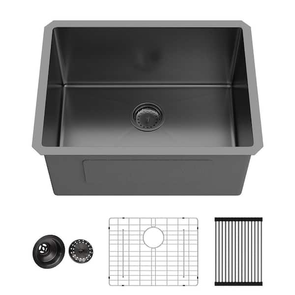 Undermount Sink 24 in. x 18 in. Single Bowl 16-Gauge Stainless Steel Laundry Utility Sink in Gunmetal Black