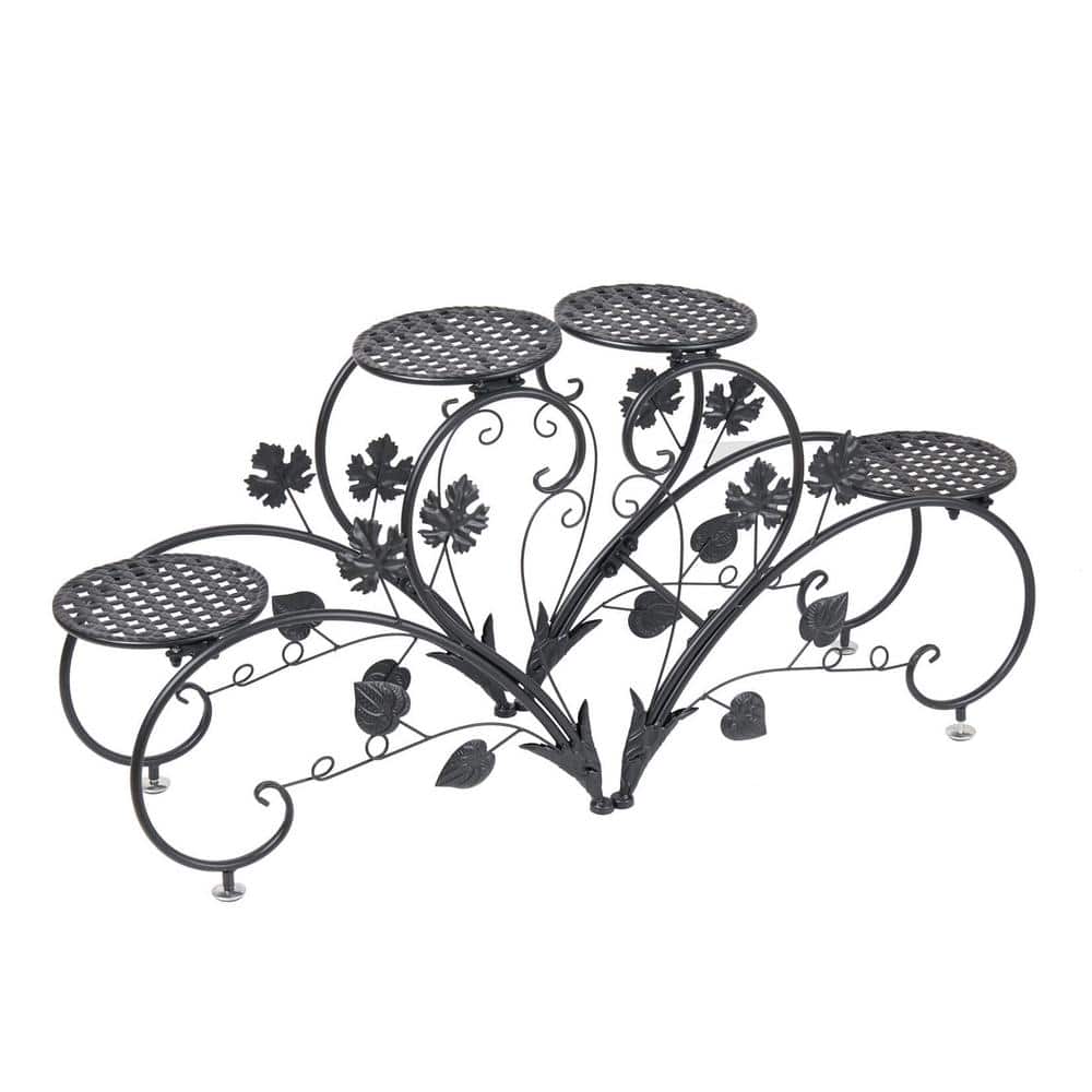 35 in. x 17 in. x 8.3 in. Indoor Black Metal Plant Stand Heart Shaped, 4-Po