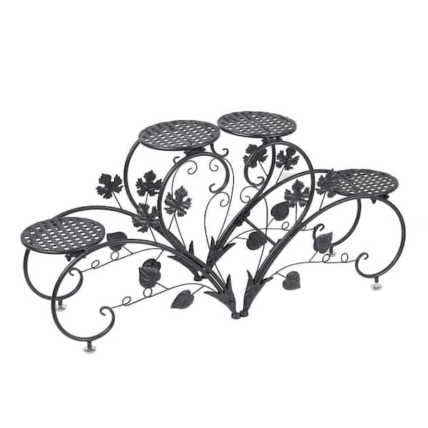 AESOME 35 in. x 17 in. x 8.3 in. Indoor Black Metal Plant Stand Heart Shaped, 4-Potted Rack 2-Tier Garden Kits and Accessories