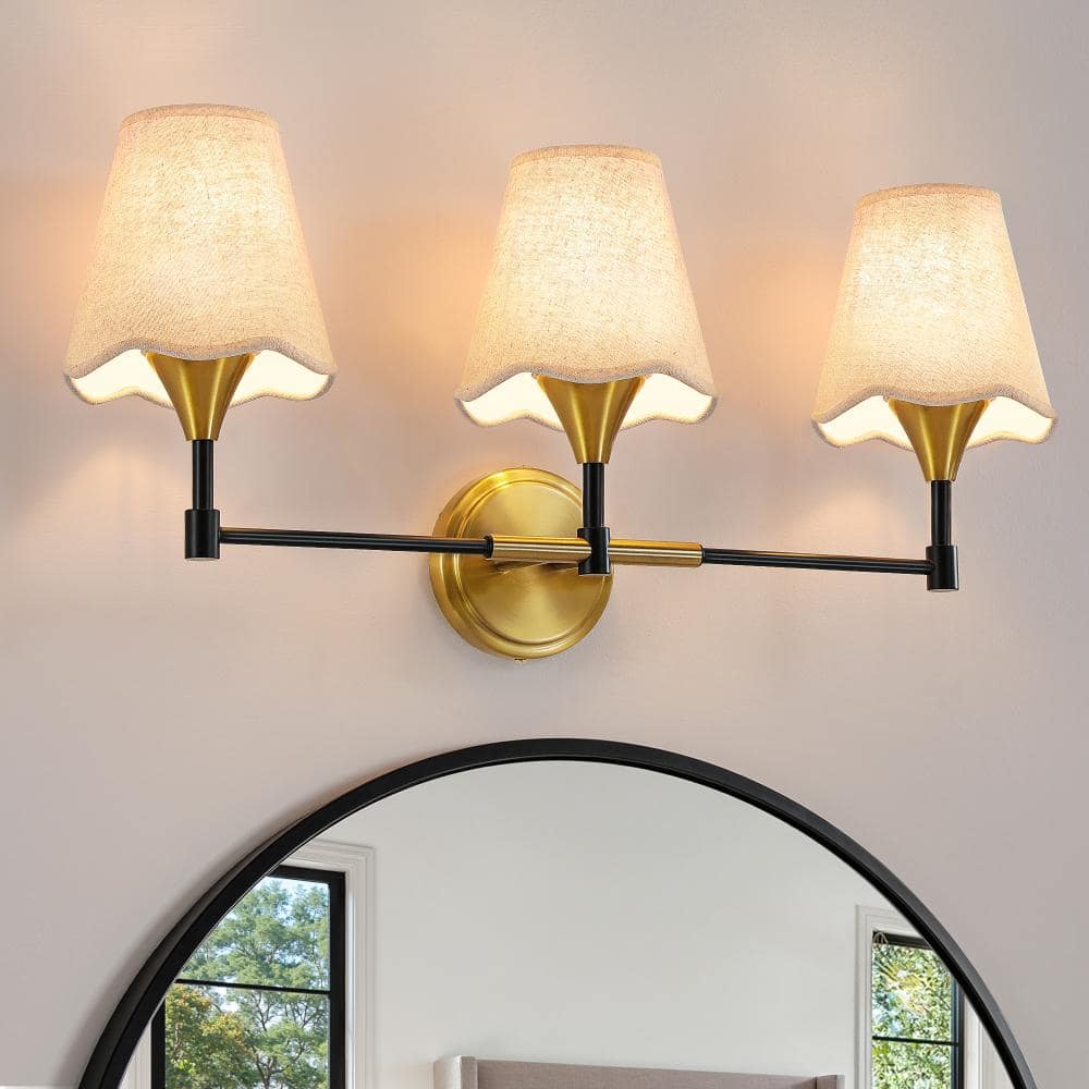 26 In. 3 Light Modern Black and Gold  Indoor Vanity Light with Fabric Shades and E26 Socket Base price history on PriceWatchPro