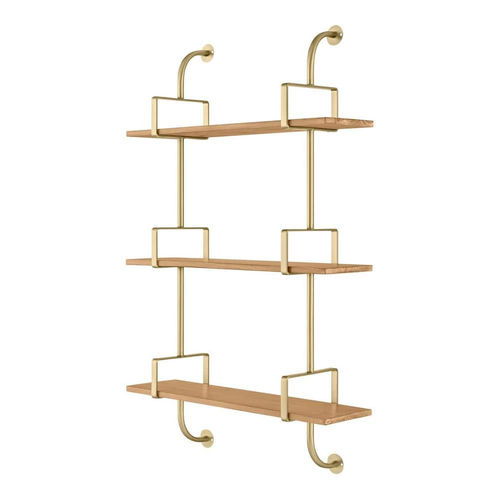 Home Decorators Collection Gold Metal and Natural Wood Wall Shelf (21 ...
