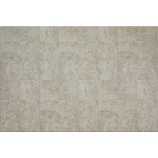 Taupe Gray Tile 10 MIL x 12 ft. Wide x Cut to Length Waterproof Vinyl Sheet Flooring