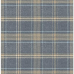 Casa Mia Tartan Blue and Brown Paper Non Pasted Strippable Wallpaper Roll (Cover 56.05 sq. ft.)