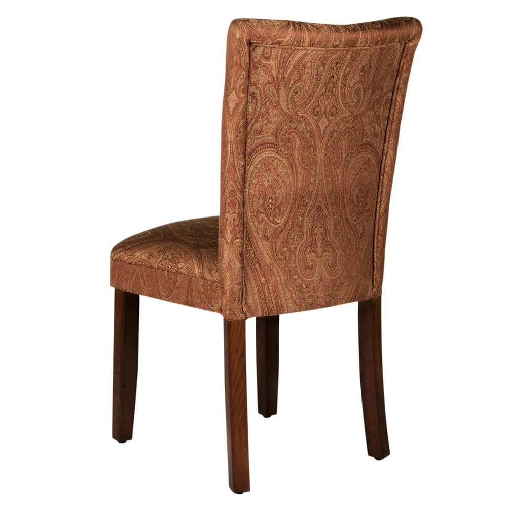 Red and Gold Upholstered Parsons Dining Side Chair with Wood Legs