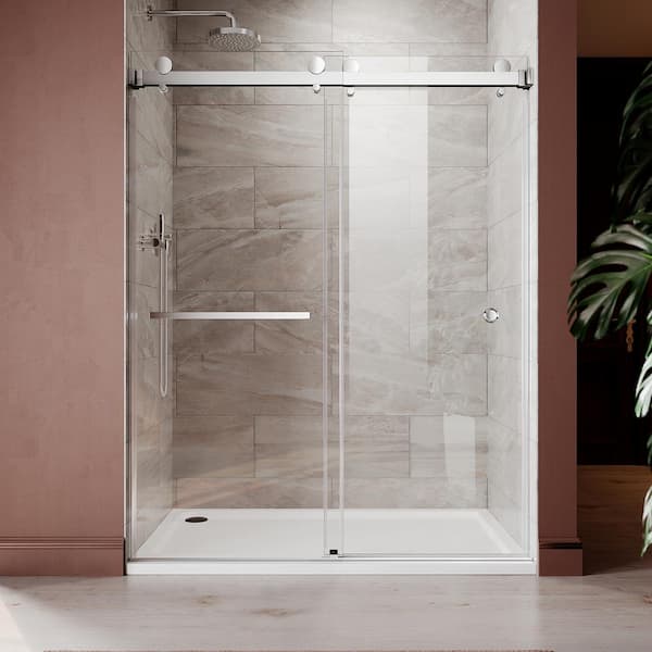 UKD01 66 to 72 in. W x 80 in. H Double Sliding Frameless Shower Door in Chrome, EnduroShield 3/8 in. Clear Glass