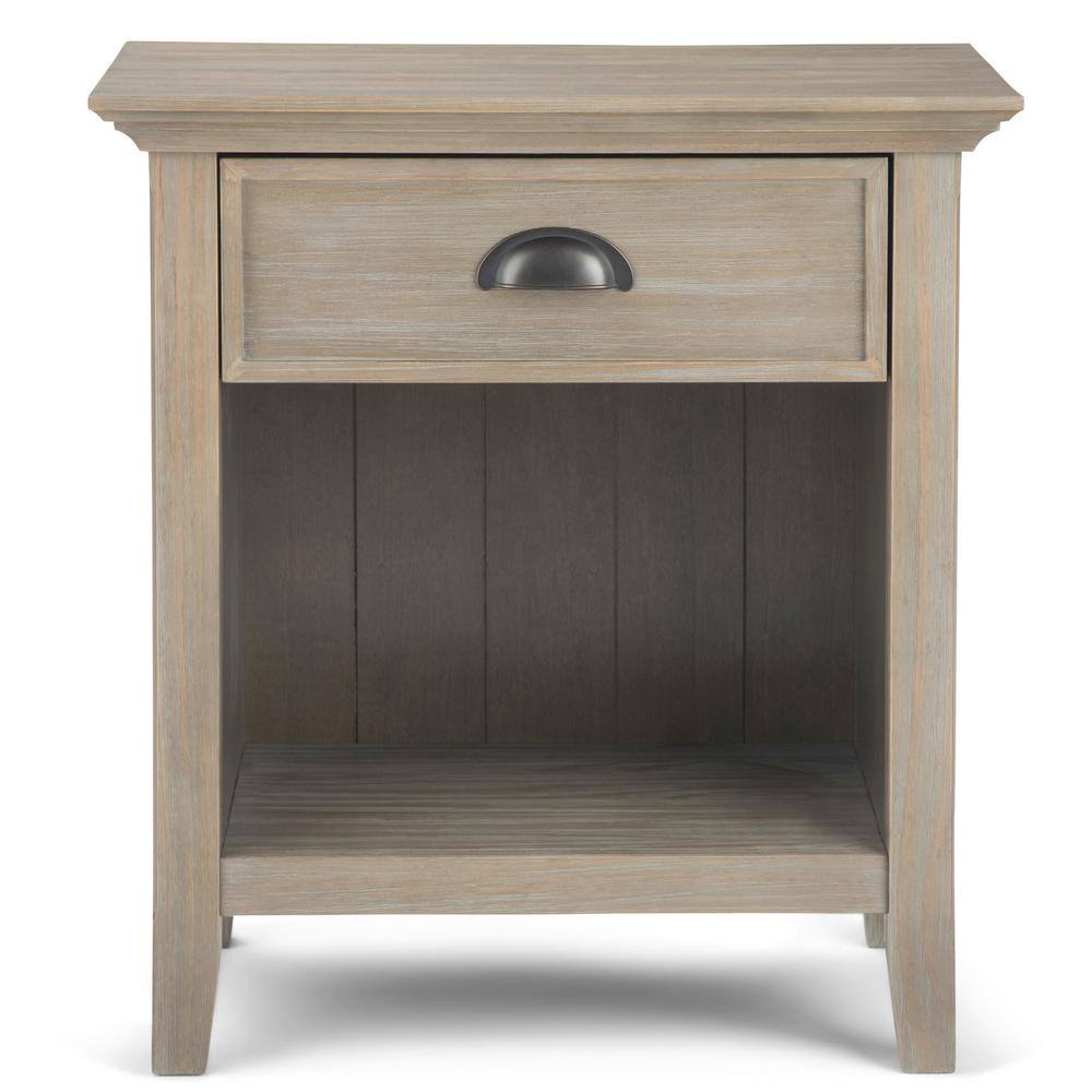 Distressed Grey Solid Pine 1-Drawer Bedside Table with Open Storage