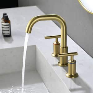 ABAD 8 in. Widespread desk mounted Double Handle Bathroom Faucet in Brushed gold