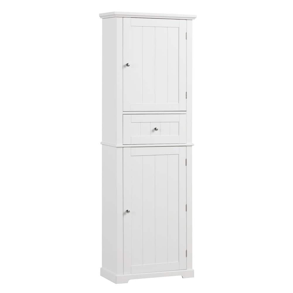 22 in. W x 11 in. D x 67.3 in. H White Bathroom Storage Linen Cabinet with 