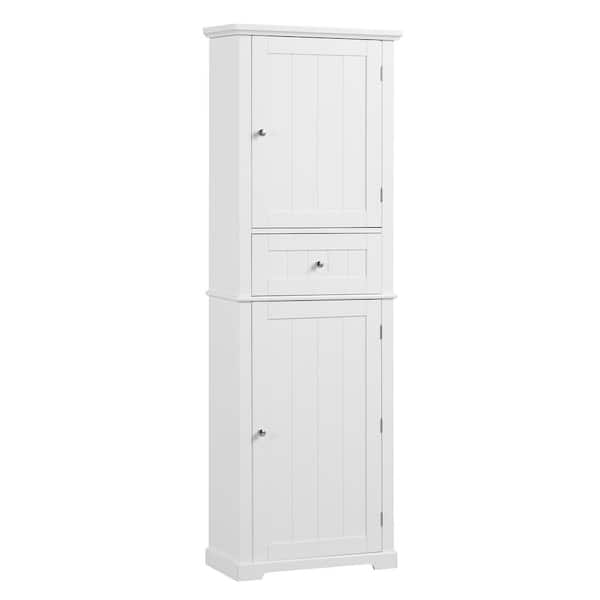 22 in. W x 11 in. D x 67.3 in. H White Bathroom Storage Linen Cabinet ...