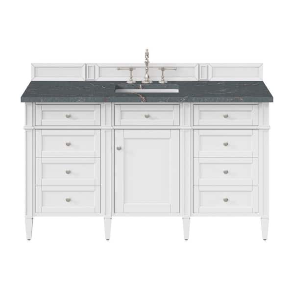 James Martin Vanities Brittany 60.0 in. W x 23.5 in. D x 34.0 in. H Single Bathroom Vanity in Bright White with Parisien Bleu Quartz Top