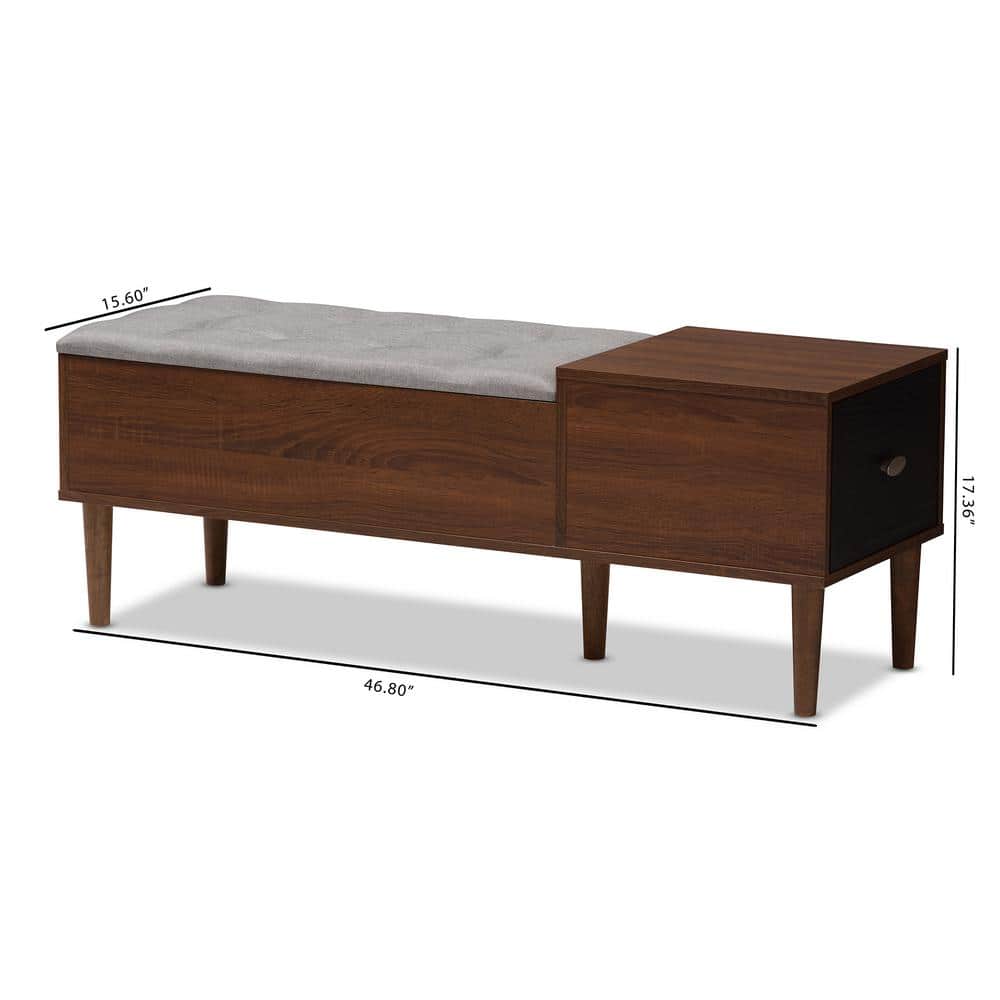 Merrick Mid-Century Modern Oak & Espresso Entryway Storage Bench