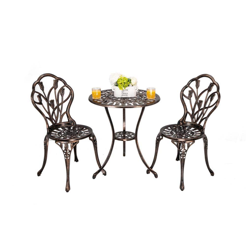 Antique Bronze 3-Piece Aluminium Outdoor Bistro Set Rust-proof Patio Bistro