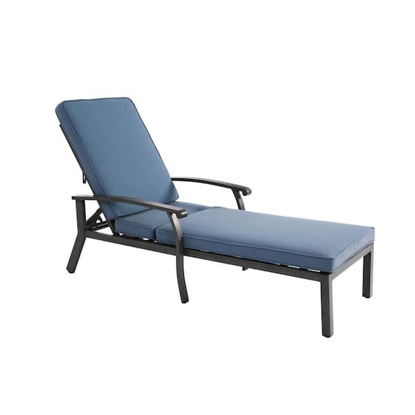 Aluminum Outdoor Chaise Lounge Chair with Blue Cushion