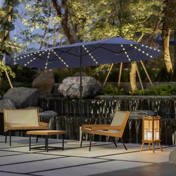 PHI VILLA 13 ft. Steel Market 8-Color Solar LED Lights Patio
