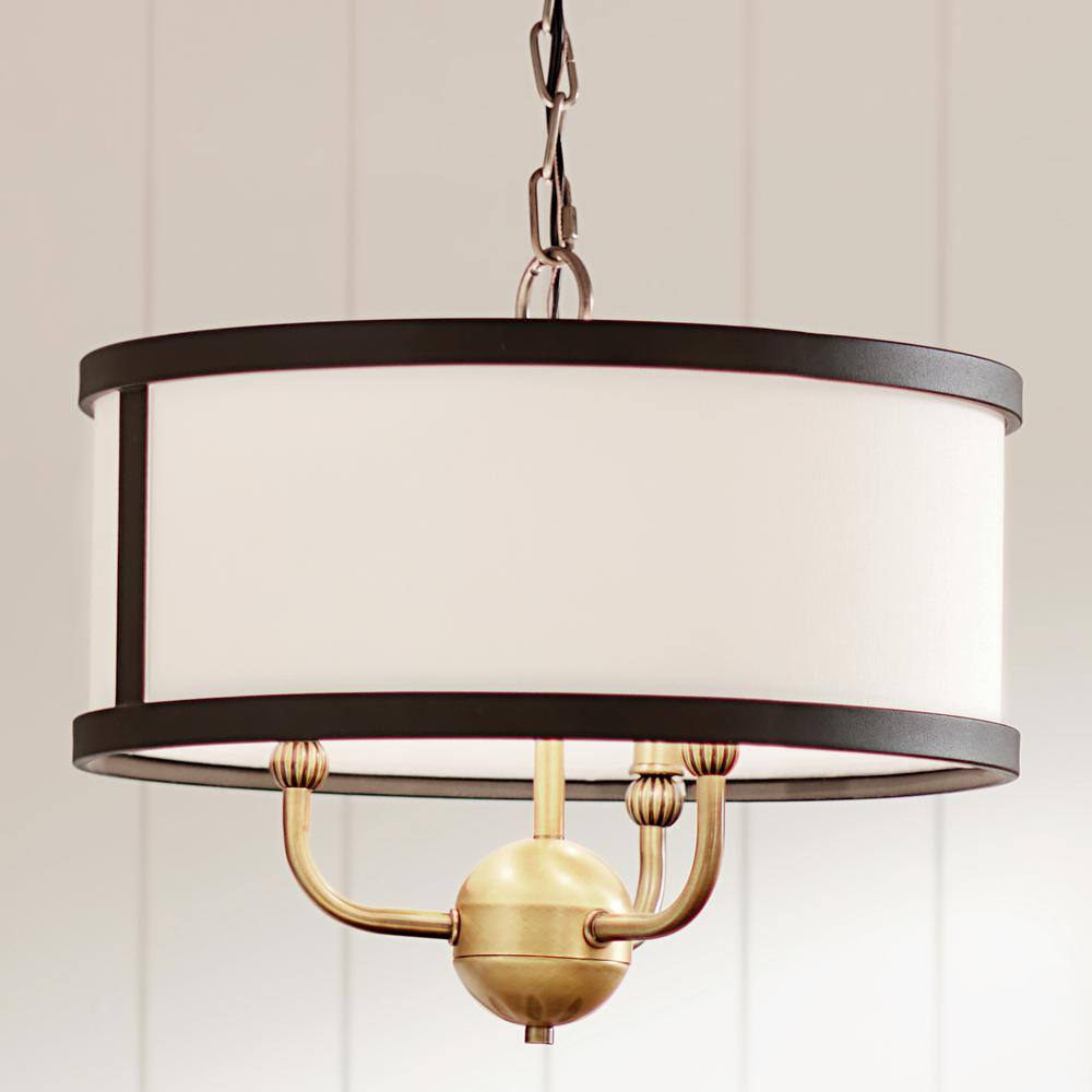 Natural Brass Mini Drum Chandelier with White Shade