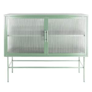 43.31 in. W x 14.96 in. D x 35.75 in. H Mint Green Linen Cabinet with 2 Fluted Glass Doors and Adjustable Shelf
