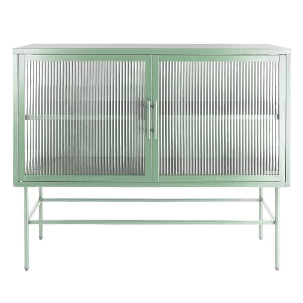 Unbranded 43.31 in. W x 14.96 in. D x 35.75 in. H Mint Green Linen Cabinet with 2 Fluted Glass Doors and Adjustable Shelf